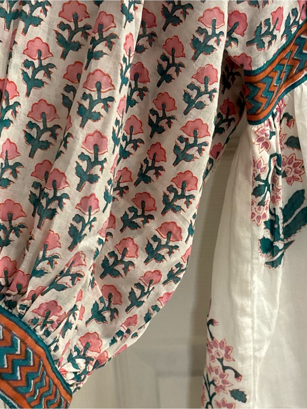 Oliphant Mini Dress Small Floral Block Print Balloon Sleeve Lined Boho LN - Picture 4 of 10